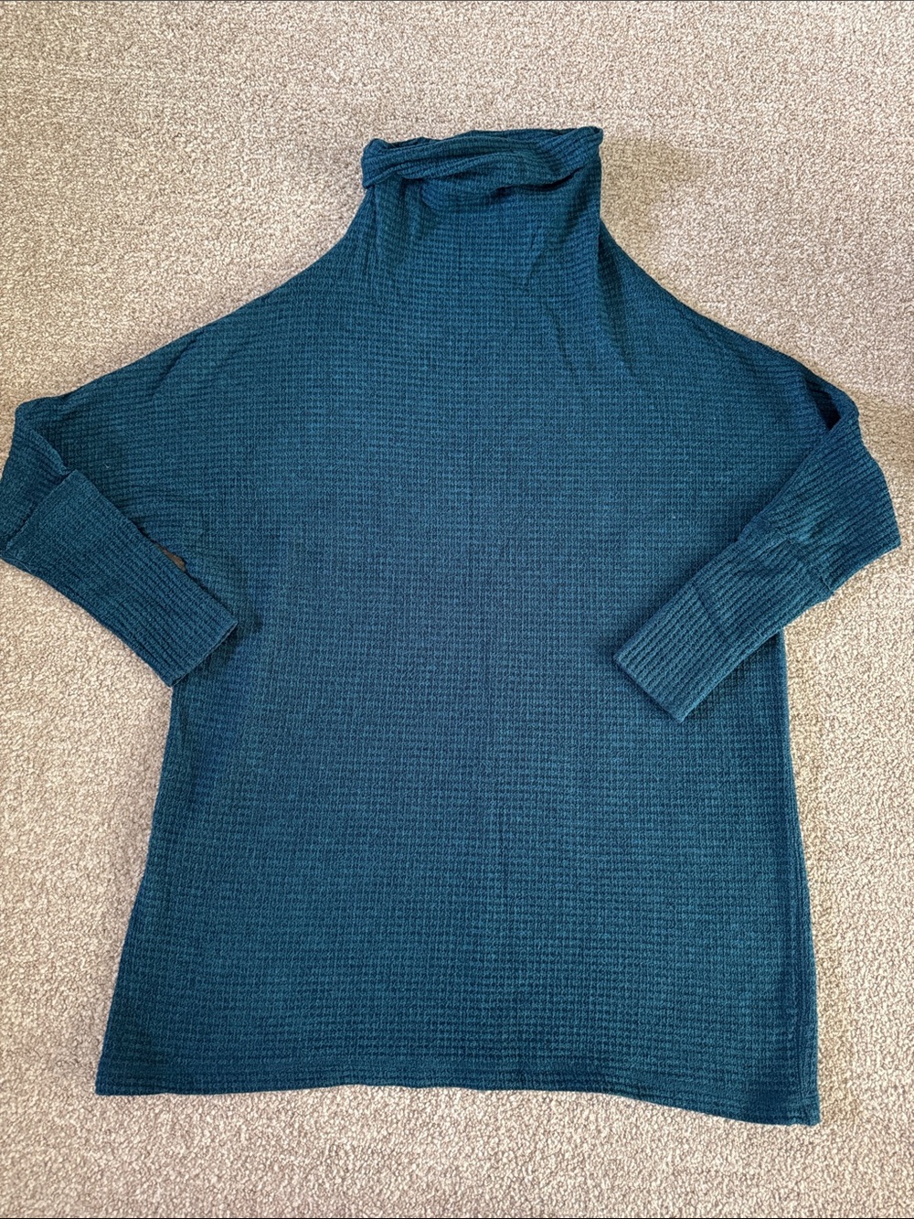Free People We the Free Teal Waffle-Knit Turtleneck Sweater